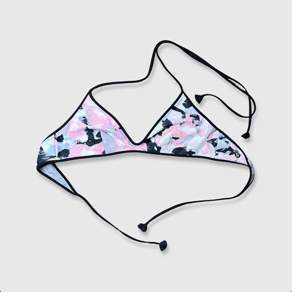 LULULEMON Water Surf To Sand Tie Top Pink Black Grey Reversible Bikini